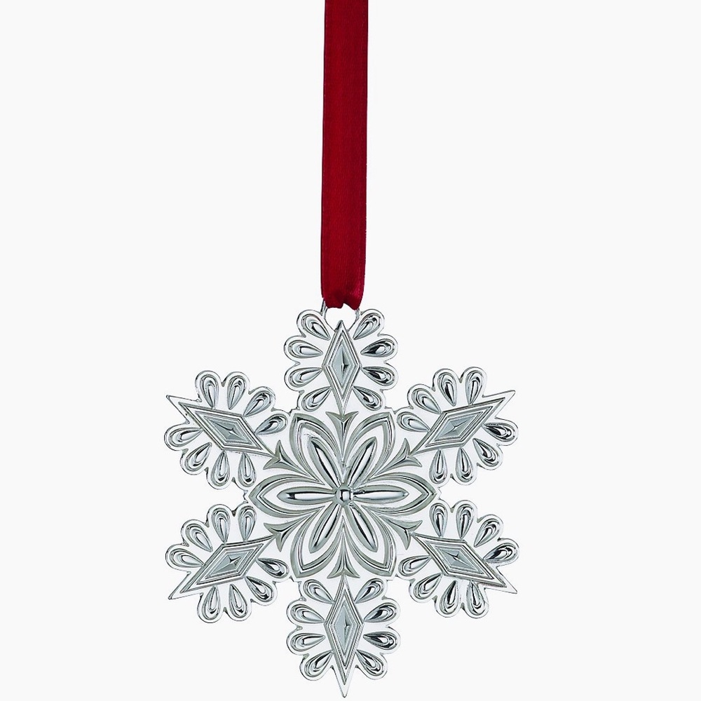 NWT Lenox Silver Snowflake Red Ribbon Holiday Christmas Charm Ornament Decor